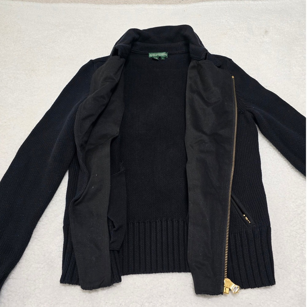 Lauren Ralph Lauren Women Black Asymmetrical Zip Collar Sweater‎ Size S - Picture 5 of 9
